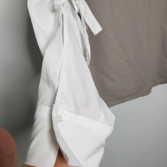 A Pictures Worth Womens Colorblock Top Medium Tan White Roll Up Sleeve S… - Picture 7 of 9